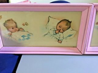 Vintage Set Of 2 Sleeping Baby Playing Framed Prints A Lambert Product 3.  5 X 7 "
