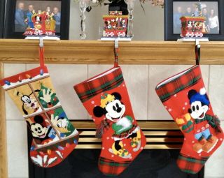 Rare Disney Casey Jr Train Mickey Christmas Musical Motion Stocking Holder 3 Pc