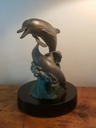 Rare Signed Numbered Chris Bell Splash Dance Cold Painted Bronze Dolphin Statue
