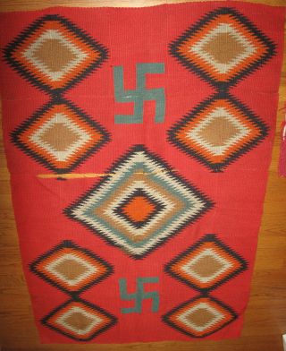 Rare Old 1800s Native American Indian Navajo Rugs Whirling Log Symboles