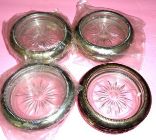 Vtg Crystal Leonard Silver Plate Italy Set of 8 Coasters Ashtray (Only 2) 2