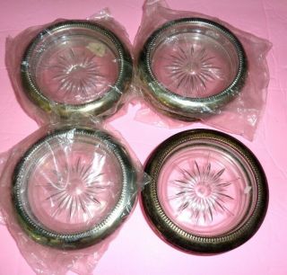 Vtg Crystal Leonard Silver Plate Italy Set of 8 Coasters Ashtray (Only 2) 3