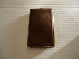 Vintage Brown Leather Cigarette Holder Case Metal Accents Antique Hinged