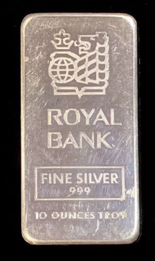 • Royal Bank • Johnson Matthey • 10 Oz Silver Bar.  999 Fine Serial 005351 Rare