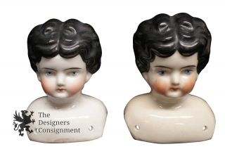 2 Antique German 19th Century Civil War Era Molded Victorian China Doll Heads