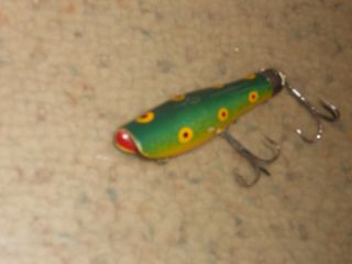 Vintage Montpelier Bait Co.  Hootenanna Wood 3 " Fishing Lure - Green Frog Spot