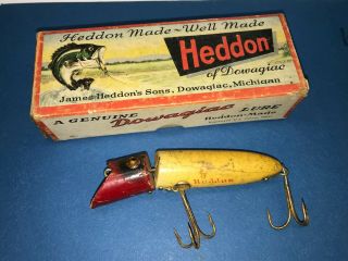 Antique Wooden Fishing Lure W/box - Heddon Red White Zig - Wag