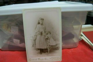 Antique Cabinet Photo Of Girl With Bisque Doll