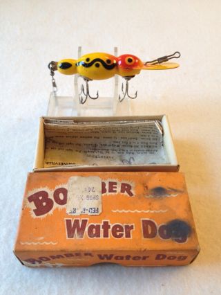 Vintage Old Wood Bomber Waterdog Fishing Lure Yellow