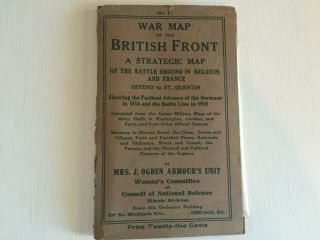 Rand Mcnally War Map Of The British Front/wwi - Belgium & France - 1914 & 1918