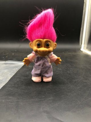 Vintage Russ Overalls With Pink Hair Troll Doll