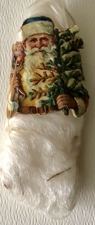 Antique Victorian German Belsnickle Santa Claus Diecut Paper Spun Glass Ornament