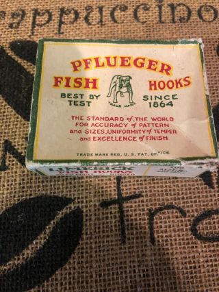 Vintage Pflueger Limerick Fish Hooks Box For Size & Details