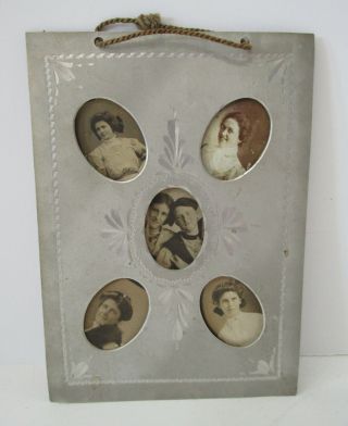 Outstanding Antique Photograph Of Women On Finished Cut Metal Frame