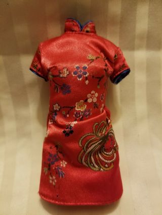Barbie Doll Fashion Fever Red With Floral Design Asian Style Dress.