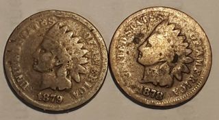 1 - 1878 & 1 - 1879 Indian Head 1c Old Antique Coins 140 Yrs Old Awesome Coins