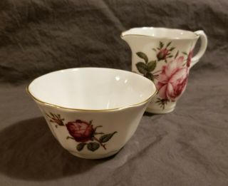 Royal Grafton English Bone China Vintage Sugar Bowl & Creamer Jug Set.  Pink Roses