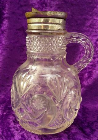 Eapg Antique Glass Starred Scroll Crescent & Fan Syrup Pitcher Jug C1900