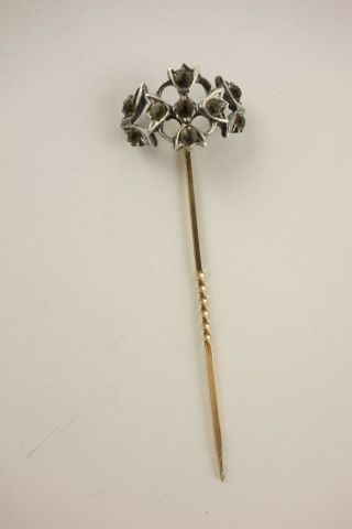 Lovely Antique Sterling Silver & 14k Gold Filled & Rhinestone Stick Hat Pin