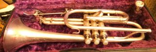 Rare Vintage Silver Plate Indiana Band Instrument Cornet With Case,  Rudy Muck Mp