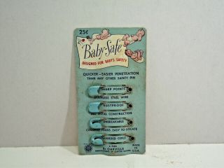 Antique Vintage Card Of Blue Baby Safe Diaper Safety Pins By Oakville - Nos
