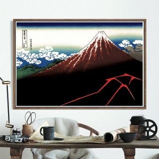 Poster Japan Hokusai Ukiyo E Great Wave Off Kanagawa Red Fuji Mountain 32 X 24
