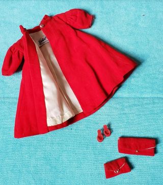 Vintage Barbie Doll Red Velvet Swing Coat Shoes And Purses