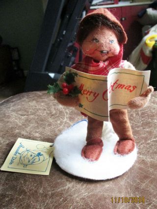 Vintage 1994 Annalee Mobilitee Christmas Caroling Boy W/tag 6in