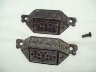 Antique Eastlake Cast Iron Drawer Pull - Set Of Two - Art Nouveau - Dated 1869