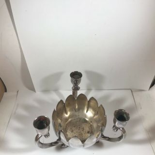 Vintage Leonard Silver Plate Lotus Flower Bowl 3 Candle Stick Holder 2