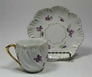 Antique A.  Lanternier Limoges France Hand Painted Demitasse Cup And Saucer