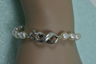 Vintage Tiffany & Co Infinity Pearl Bracelet Sterling Silver,  Pouch,  Rare 7.  25 "