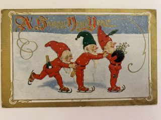 Antique 1910 A Happy Year Embossed Postcard Santa 