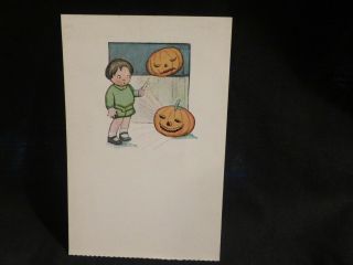 Vintage - Very Rare Halloween Postcard - Exciting & Scarce - Boy With Candle For Jol