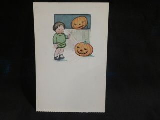 Vintage - VERY RARE Halloween Postcard - Exciting & SCARCE - Boy With Candle For JOL 2