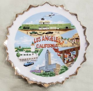 Vntg Los Angeles California Bradley 8.  5 " Souvenir Plate Twa Paa Pan Am Airlines