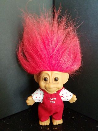 Russ Troll Doll Russ 4 " Vintage Lucky Bingo I Love You Overalls Red Hair