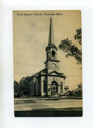 Norwood Ma Mass Antique Postcard,  First Baptist Church