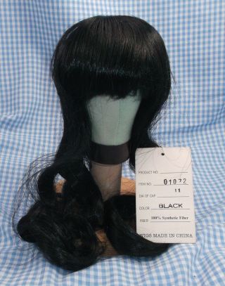 VINTAGE Long black DOLL WIG with bangs size 11 DOLLSPART in package 3