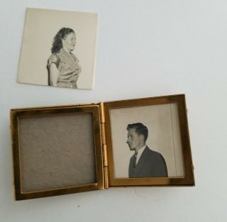 2 X Vintage 1949 Tiny Brass Picture Photo Frames - Mini Pics Small Frames