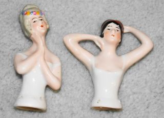 2 Vintage Pin Cushion Porcelain Half Dolls - Germany - 2 3/4 "
