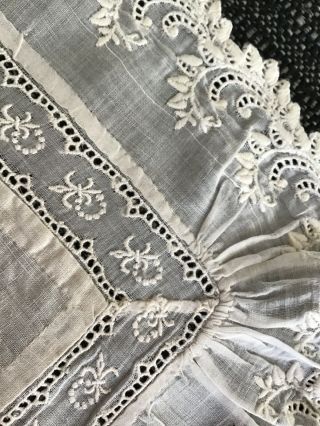Antique Vintage Wedding Handkerchief Hanky Linen & Lace Hand Stitched 12” Square