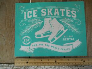 Chalk Couture Ice Skates Christmas Stencil Transfer Silkscreen Vintage Antique