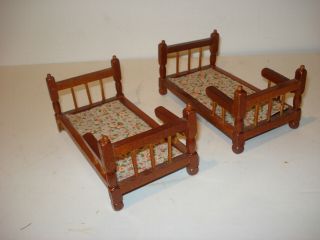 2 Vintage Miniature Dollhouse Single wooden Beds 2