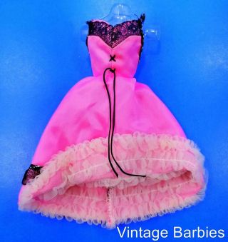 Barbie Doll Sized Pink Satin Dress W/ Lace Near Vintage 1960 