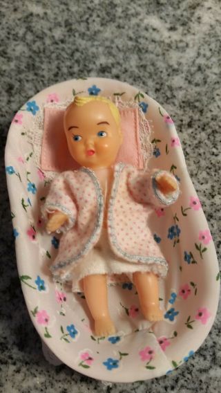 Vintage Barbie Accessories Babysitting Baby Doll In Basket