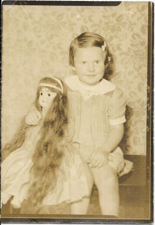 2 Vintage Antique Photos Little Girl With Doll With Long Hair