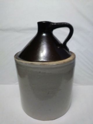 Antique Crock Bottle Stoneware Whiskey Jug Brown And Tan 1 Gallon