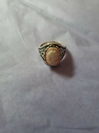 Vintage Antique Looking Cameo Ring In Sterling Silver Setting Size 7