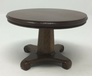Vintage Dollhouse Miniature Wood Round Table With Pedestal Bottom Furniture